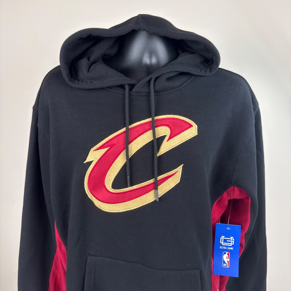 NBA Ultra Game‎ Cleveland Cavaliers Hoodie Mens Medium Black Red Embroidered NEW